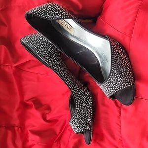RSVP 9.5 glam rhinestone high heel peep toe glitz